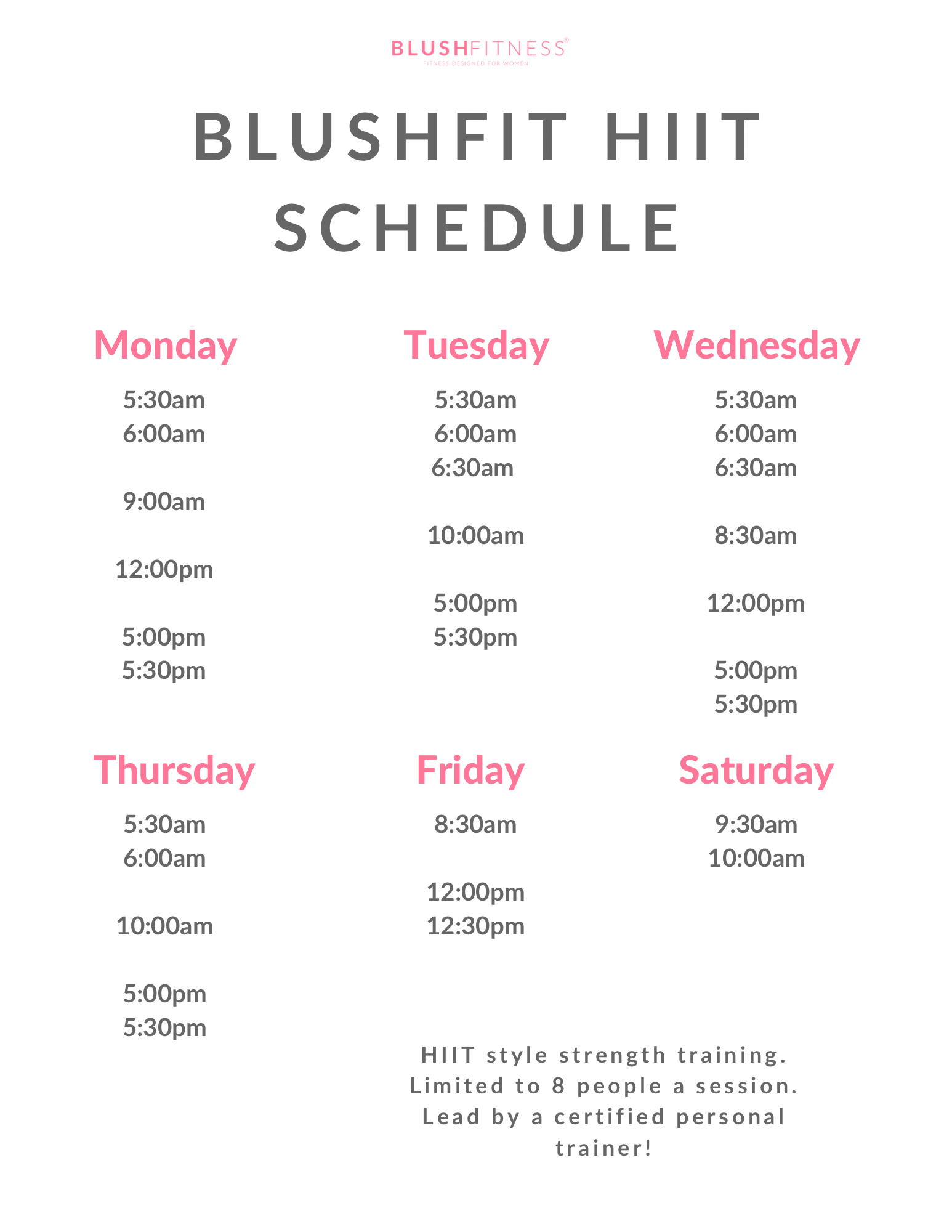 BLUSHFIT HIIT SCHEDULE